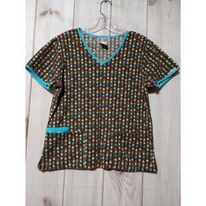 Cherokee Scrub Top Ladies Medium Brown‎ Aquamarine